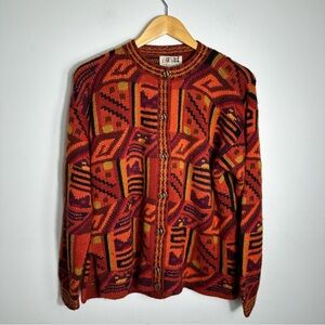 Sumac Alpaca by Perez Southwestern Cardigan Sweater, Large, Orange Red